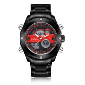 Naviforce Nf9088 Mode Heren Dual Display Horloge Luxe Roestvrijstalen Band Sporthorloge