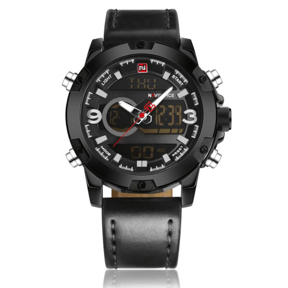 Naviforce Nf9097 Mode Heren Dual Display Horloge Luxe Lederen Band Sporthorloge