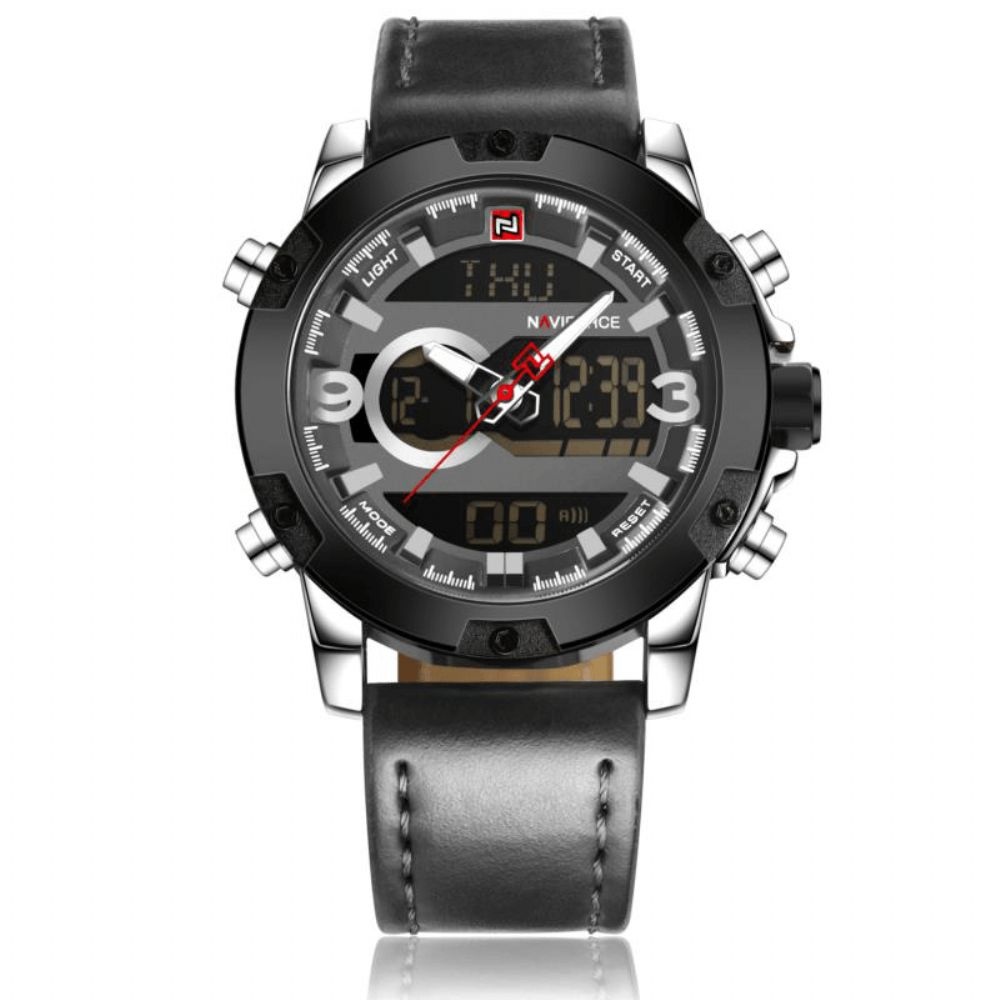 Naviforce Nf9097 Mode Heren Dual Display Horloge Luxe Lederen Band Sporthorloge