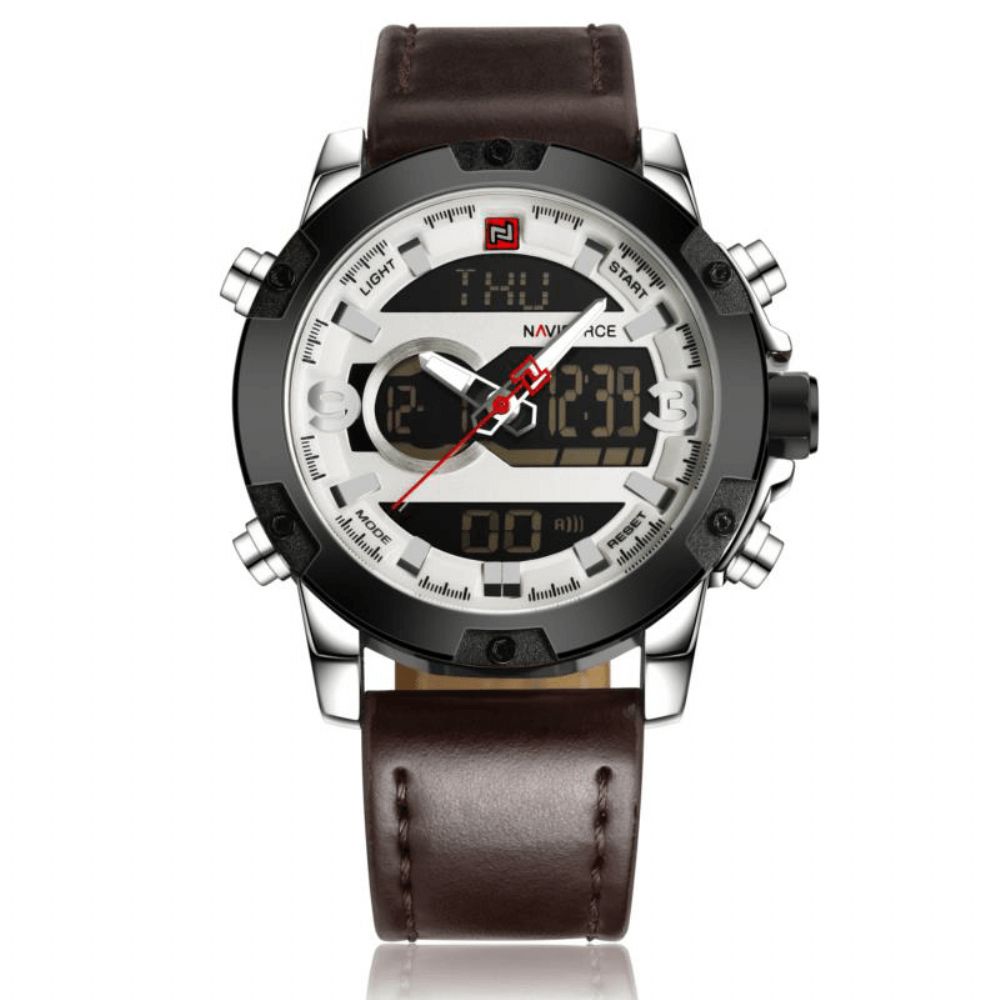 Naviforce Nf9097 Mode Heren Dual Display Horloge Luxe Lederen Band Sporthorloge