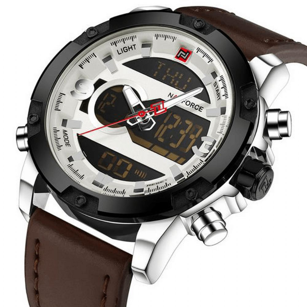 Naviforce Nf9097 Mode Heren Dual Display Horloge Luxe Lederen Band Sporthorloge