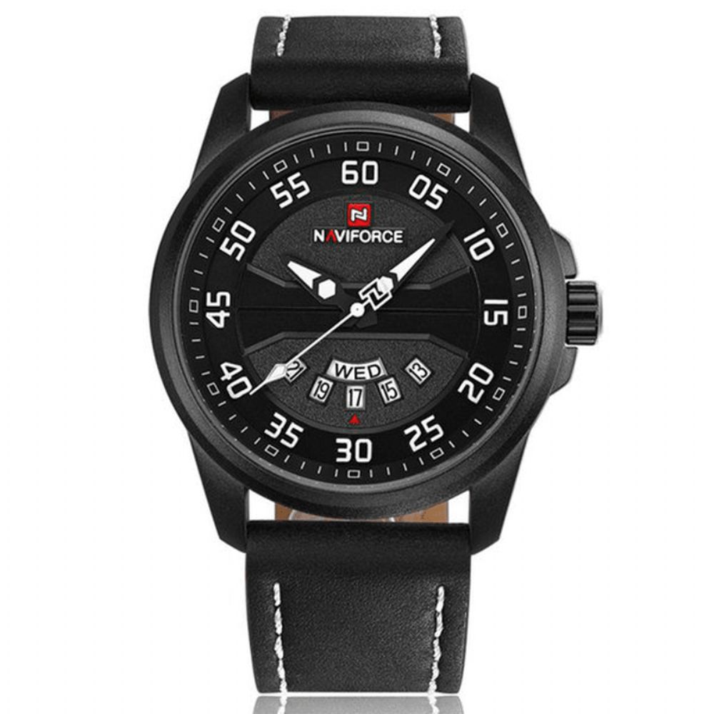 Naviforce Nf9124 Herenhorloge Lederen Band Eenvoudige Wijzerplaat Mannelijk Quartz Polshorloge