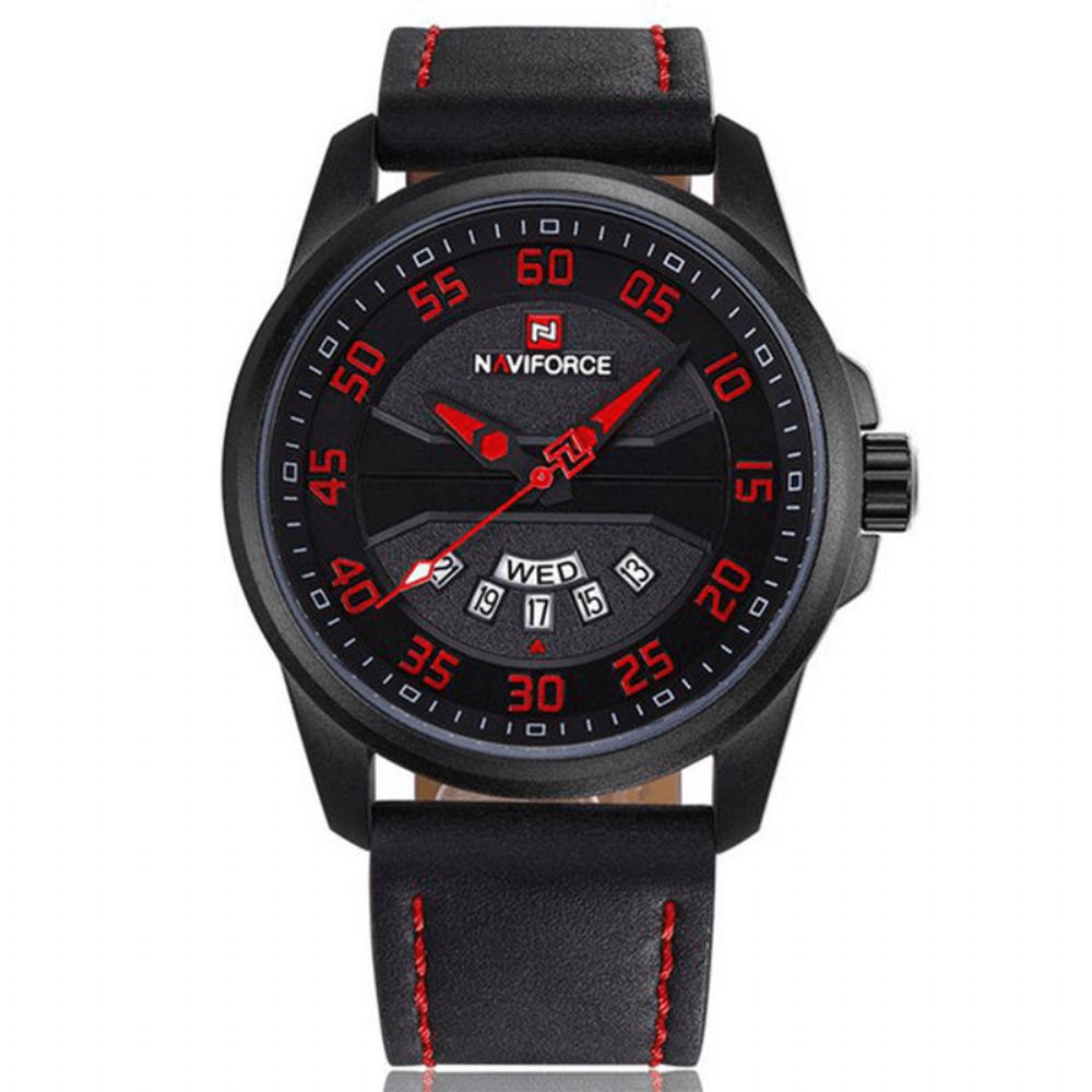 Naviforce Nf9124 Herenhorloge Lederen Band Eenvoudige Wijzerplaat Mannelijk Quartz Polshorloge