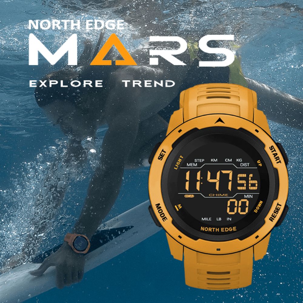 North Edge Mars Alarm Stappenteller Countdown Sporthorloge 50M Waterdicht Fstn-Scherm Digitaal Horloge