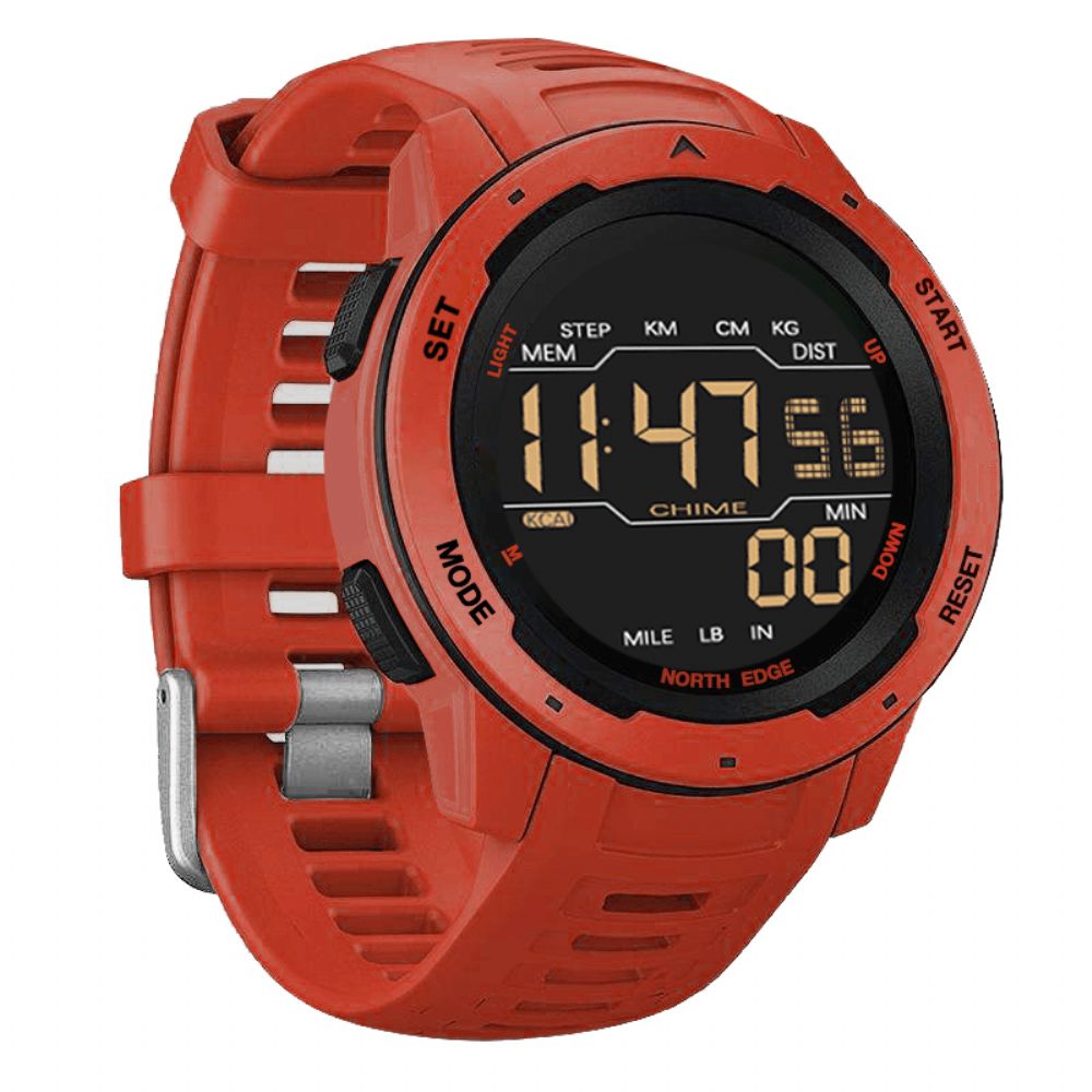 North Edge Mars Alarm Stappenteller Countdown Sporthorloge 50M Waterdicht Fstn-Scherm Digitaal Horloge