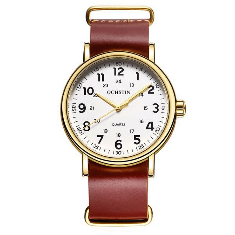 Ochstin 1249 Heren Quartz Horloge Casual Lederen Band Zakelijk Horloge