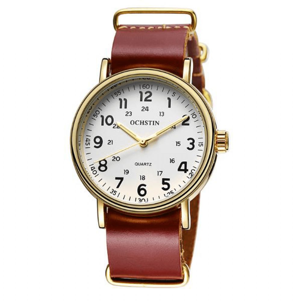 Ochstin 1249 Heren Quartz Horloge Casual Lederen Band Zakelijk Horloge