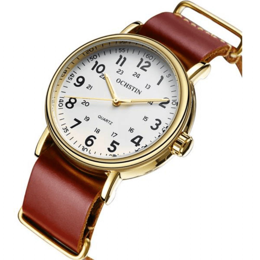 Ochstin 1249 Heren Quartz Horloge Casual Lederen Band Zakelijk Horloge