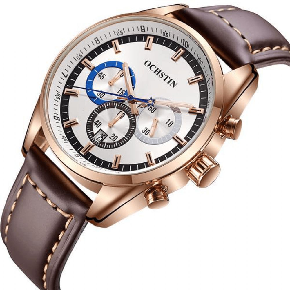 Ochstin 6046G Heren Quartz Horloge Luxe Lederen Band Zakelijk Horloge