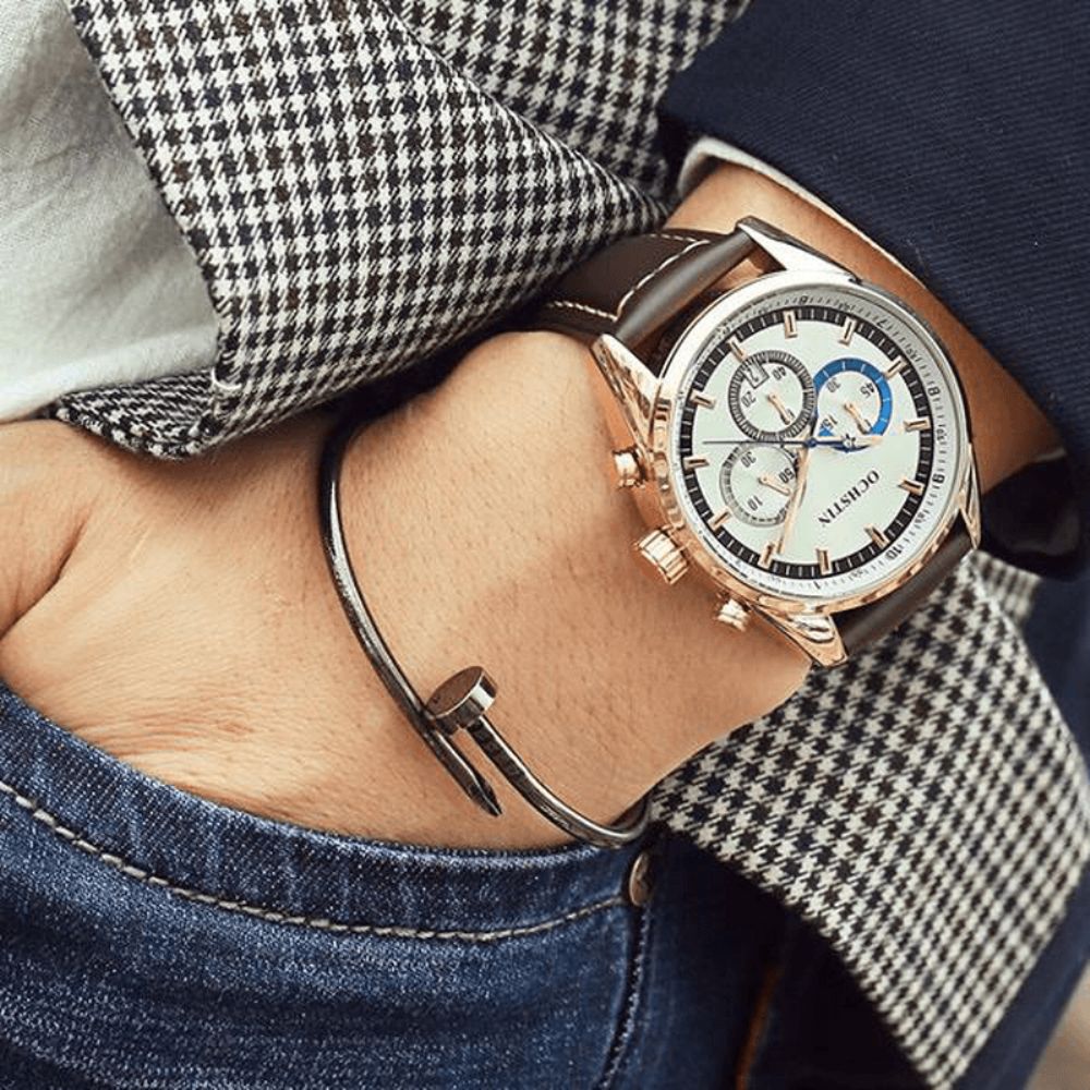 Ochstin 6046G Heren Quartz Horloge Luxe Lederen Band Zakelijk Horloge