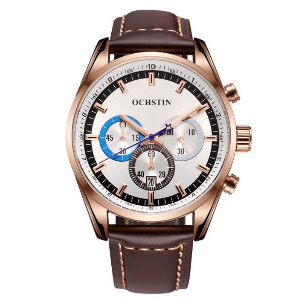 Ochstin 6046G Heren Quartz Horloge Luxe Lederen Band Zakelijk Horloge