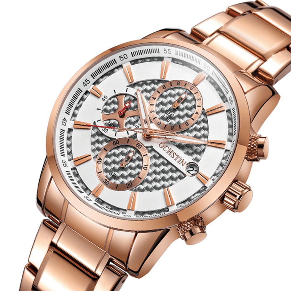 Ochstin Gq085 Waterdicht Volledig Stalen Heren Polshorloge Zakelijke Stijl Datumweergave Quartz Horloge