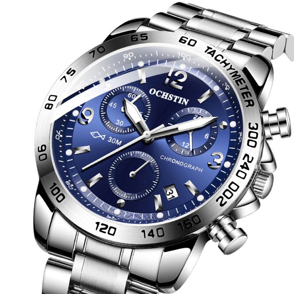 Ochstin Gq6123B Waterdicht Casual Stijl Heren Polshorloge Volledig Stalen Chronograaf Quartz Horloge