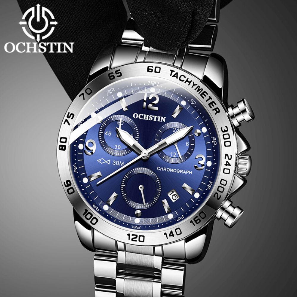 Ochstin Gq6123B Waterdicht Casual Stijl Heren Polshorloge Volledig Stalen Chronograaf Quartz Horloge