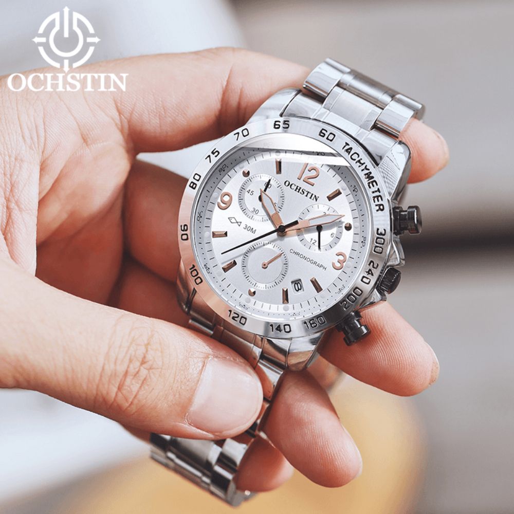 Ochstin Gq6123B Waterdicht Casual Stijl Heren Polshorloge Volledig Stalen Chronograaf Quartz Horloge