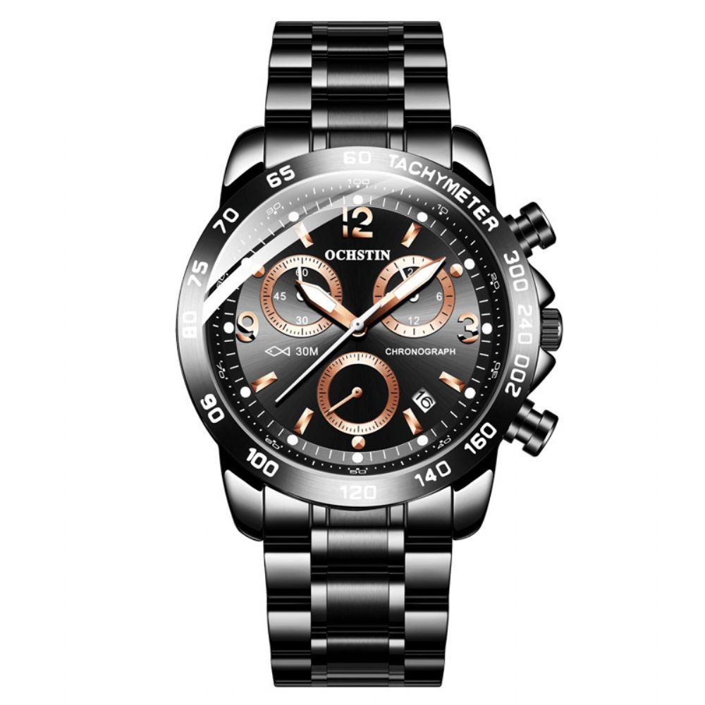 Ochstin Gq6123B Waterdicht Casual Stijl Heren Polshorloge Volledig Stalen Chronograaf Quartz Horloge