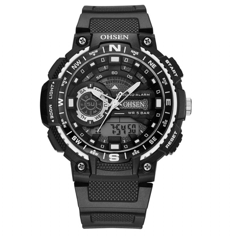 Ohsen Ad1705 Digitaal Horloge Dual Display Multifunctioneel Led Sport Zwemmen Herenhorloge