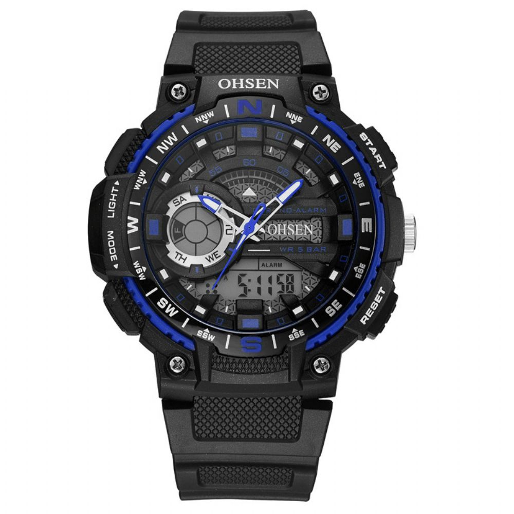 Ohsen Ad1705 Digitaal Horloge Dual Display Multifunctioneel Led Sport Zwemmen Herenhorloge