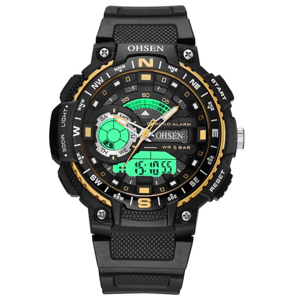 Ohsen Ad1705 Digitaal Horloge Dual Display Multifunctioneel Led Sport Zwemmen Herenhorloge