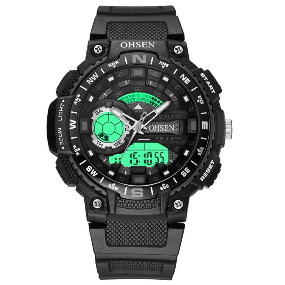 Ohsen Ad1705 Digitaal Horloge Dual Display Multifunctioneel Led Sport Zwemmen Herenhorloge