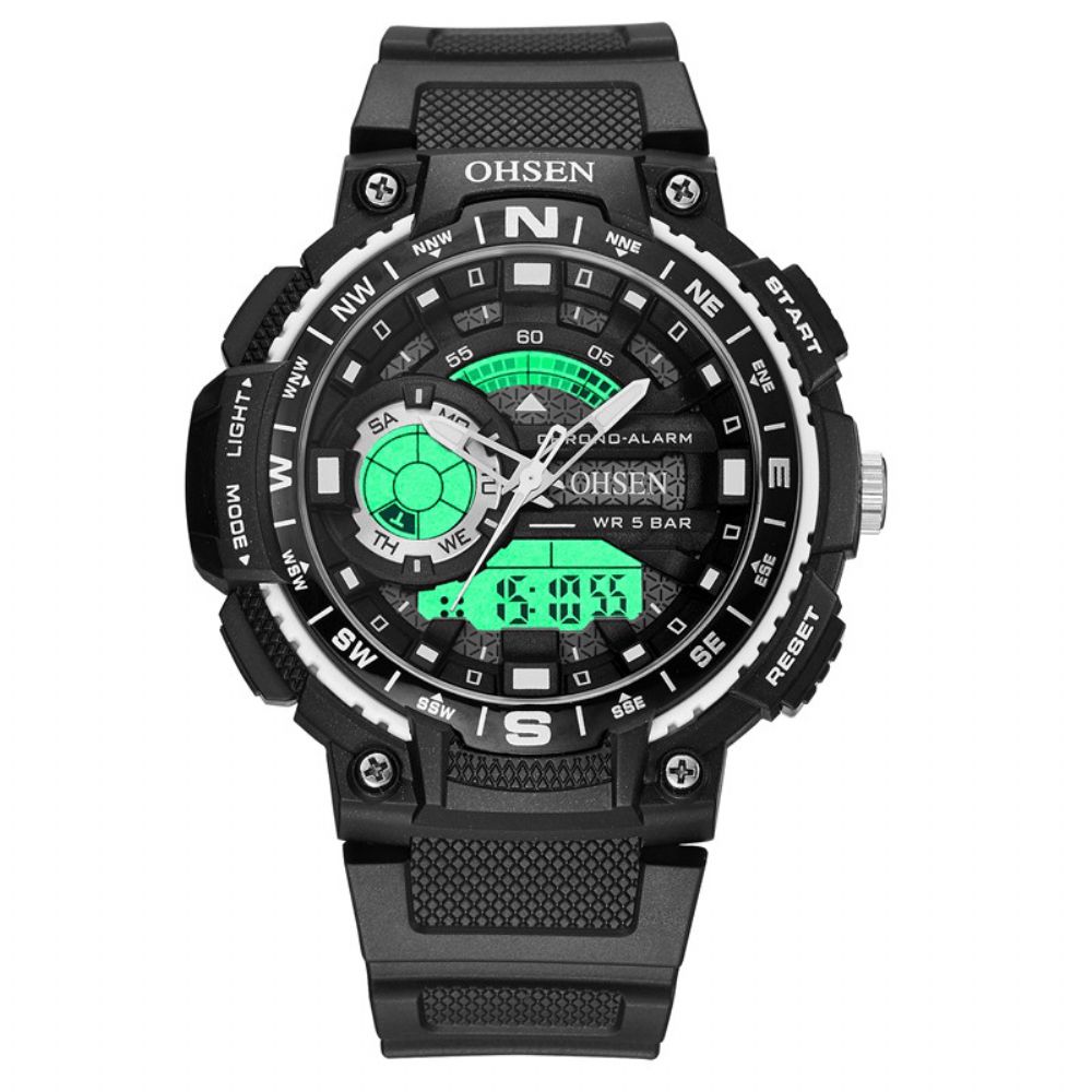 Ohsen Ad1705 Digitaal Horloge Dual Display Multifunctioneel Led Sport Zwemmen Herenhorloge