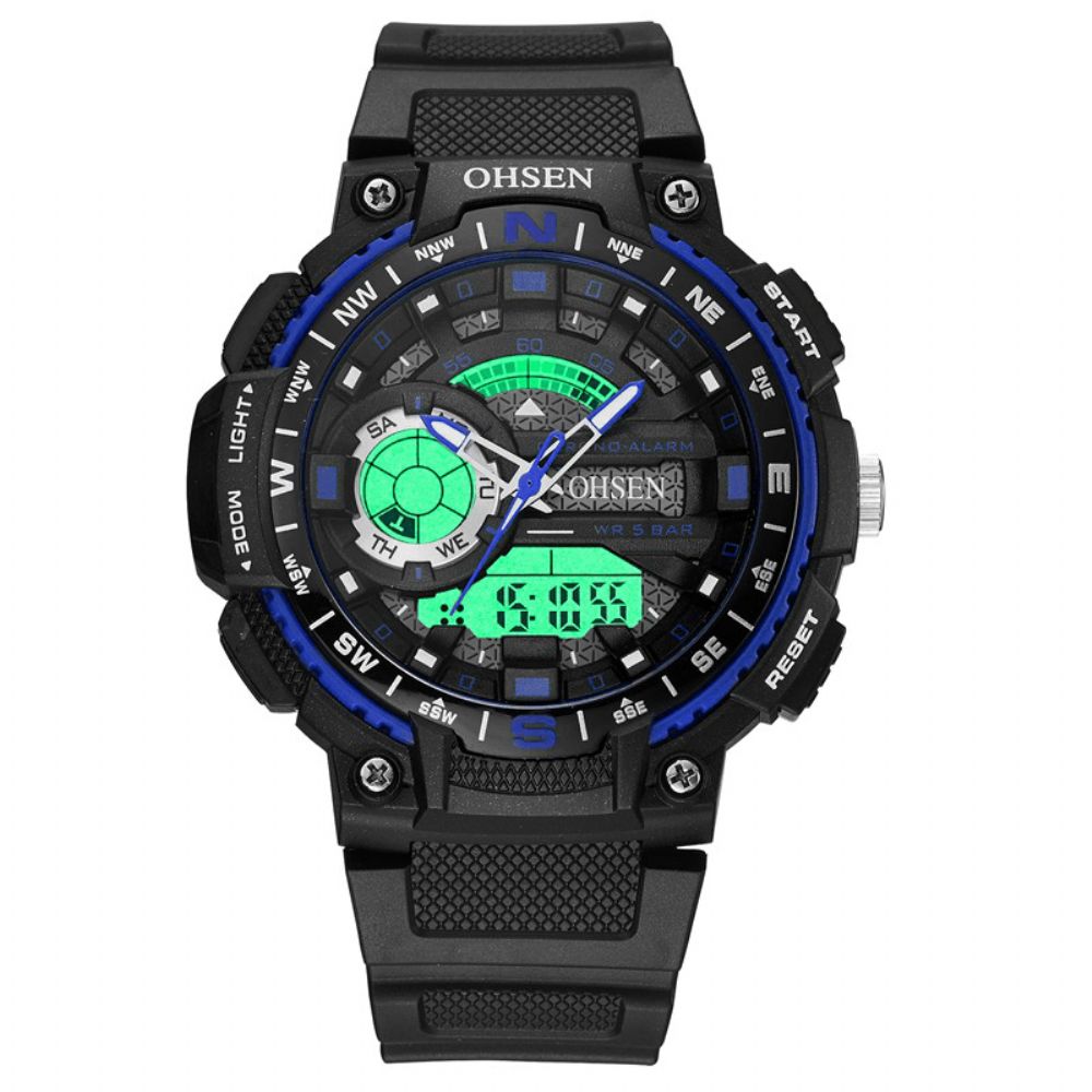 Ohsen Ad1705 Digitaal Horloge Dual Display Multifunctioneel Led Sport Zwemmen Herenhorloge