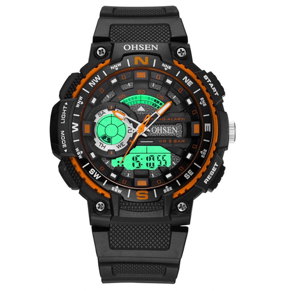 Ohsen Ad1705 Digitaal Horloge Dual Display Multifunctioneel Led Sport Zwemmen Herenhorloge