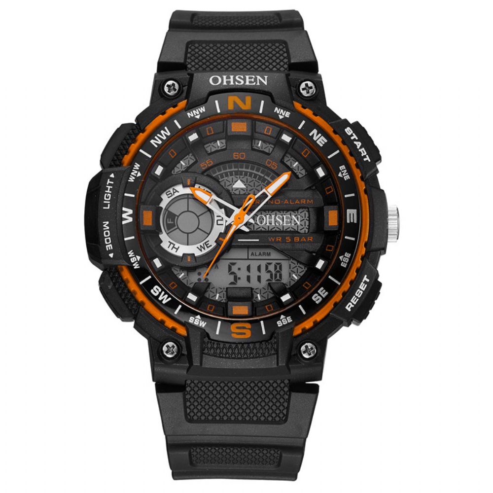 Ohsen Ad1705 Digitaal Horloge Dual Display Multifunctioneel Led Sport Zwemmen Herenhorloge