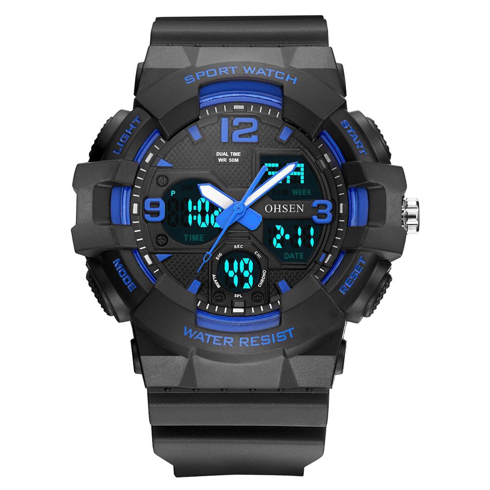 Ohsen Ad1711 Modieus Led-Display Heren Polshorloge 5Atm Waterdicht Sport Digitaal Horloge