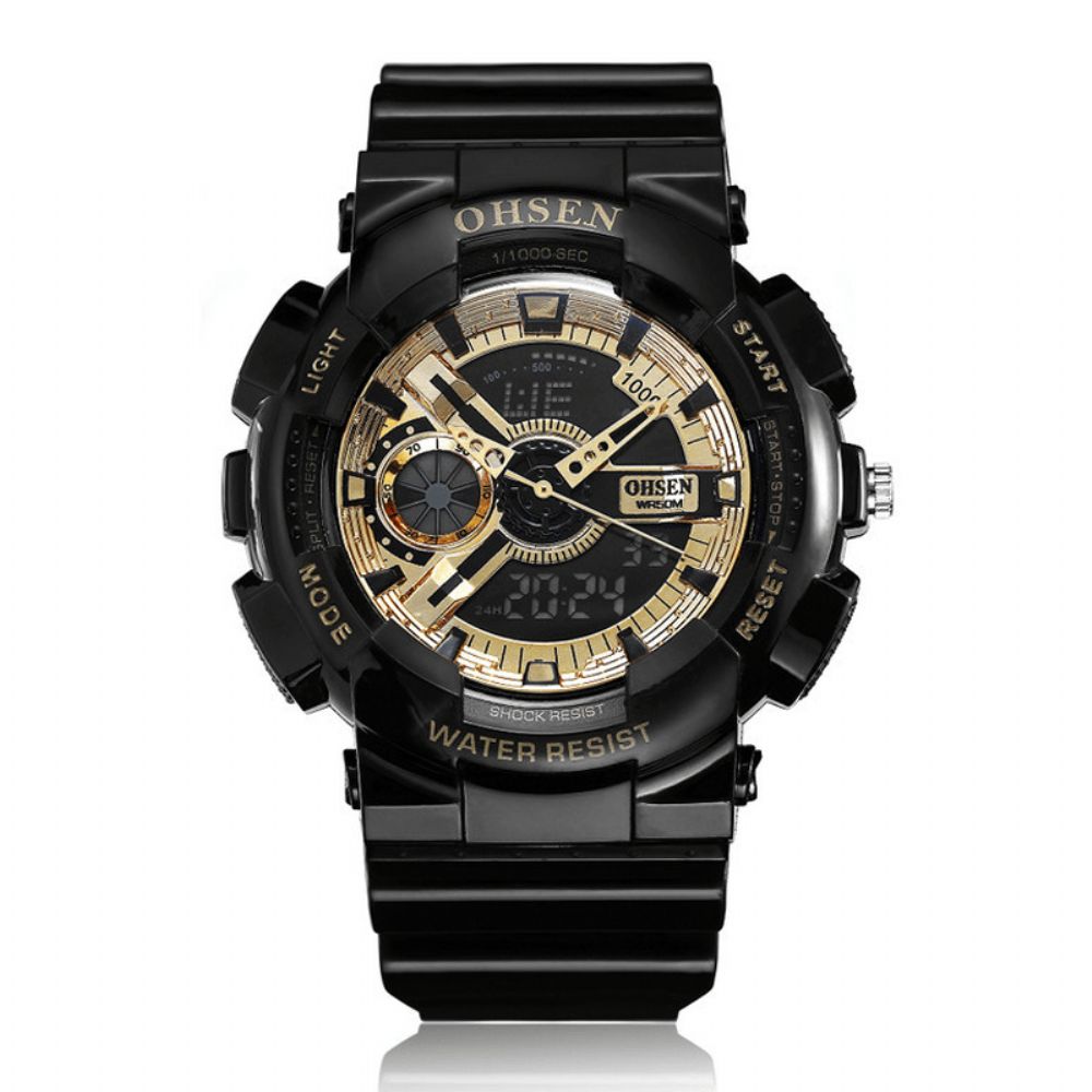 Ohsen Ad1803 Dual Display Digitaal Horloge Heren Sport Lichtgevend Stopwatch Alarm Waterdicht Horloge