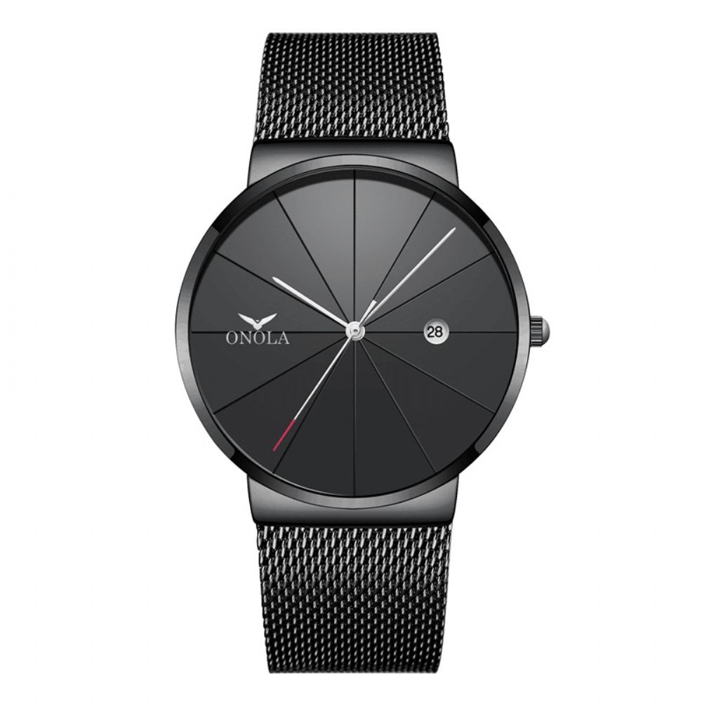 Onola Business Casual Legering Mesh Band Kalender Waterdicht Heren Quartz Horloge Polshorloge