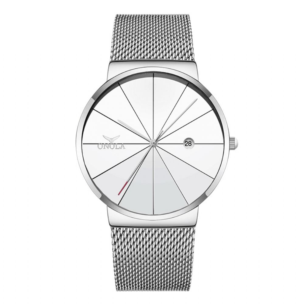 Onola Business Casual Legering Mesh Band Kalender Waterdicht Heren Quartz Horloge Polshorloge