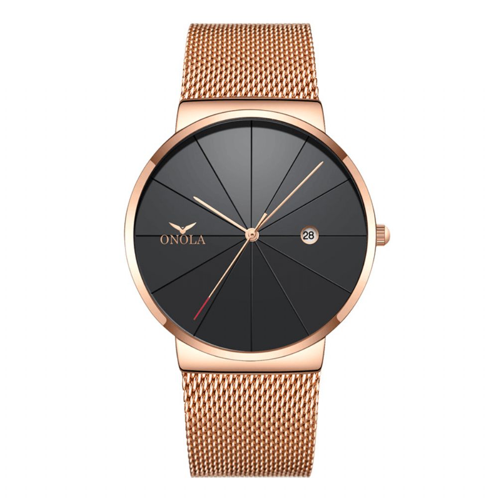 Onola Business Casual Legering Mesh Band Kalender Waterdicht Heren Quartz Horloge Polshorloge