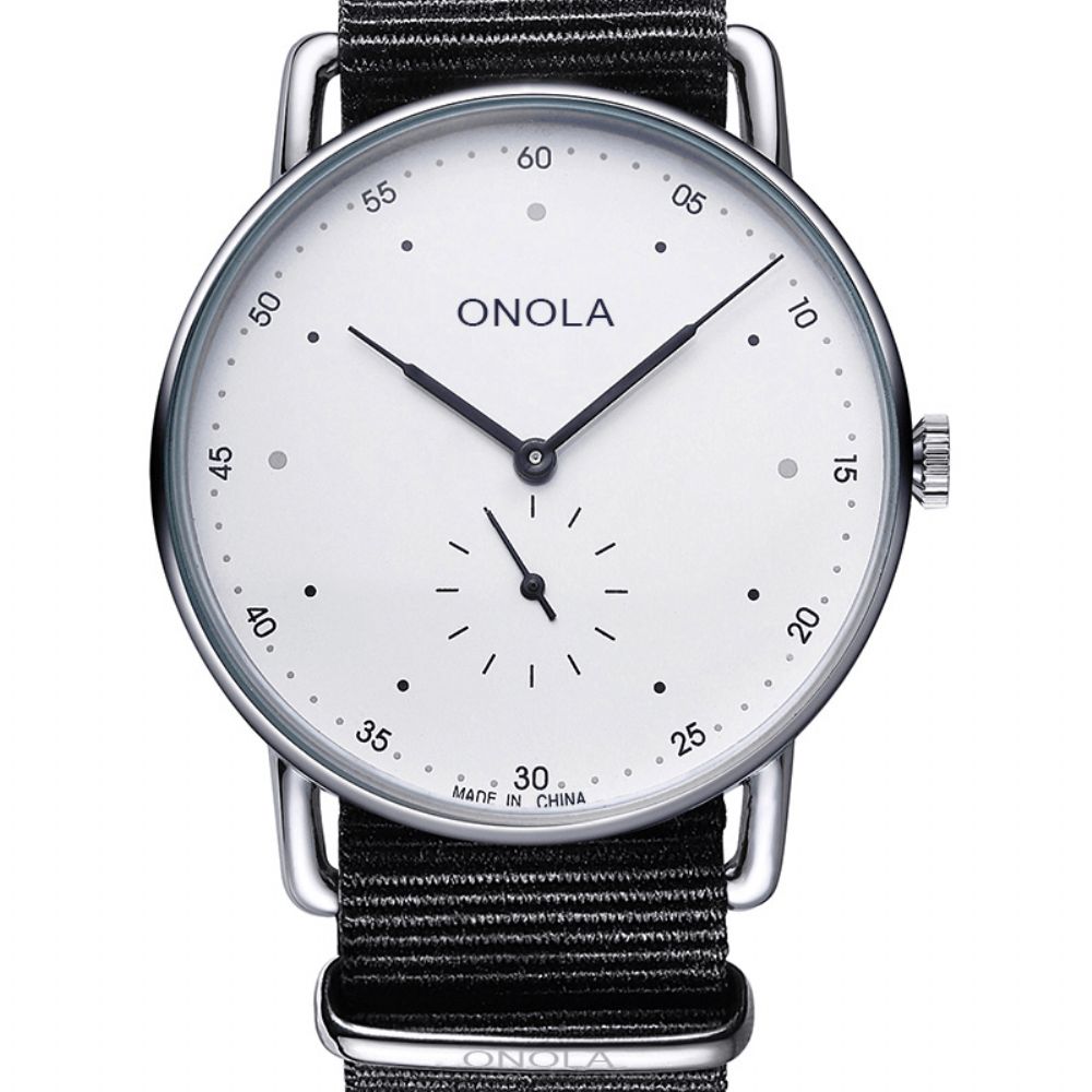 Onola On3806 Creative Point Simple Dial Herenmode Nylon Lederen Band Quartz Horloge