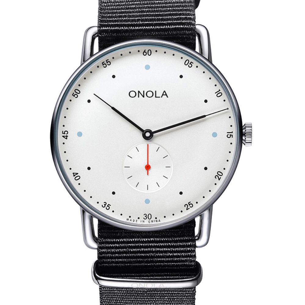 Onola On3806 Creative Point Simple Dial Herenmode Nylon Lederen Band Quartz Horloge