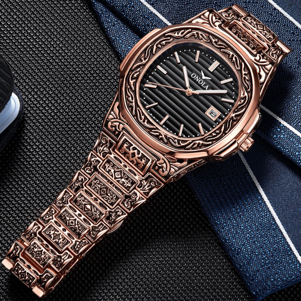 Onola On3808 Zakelijke Stijl Heren Volledig Stalen Datumweergave Quartz Horloge