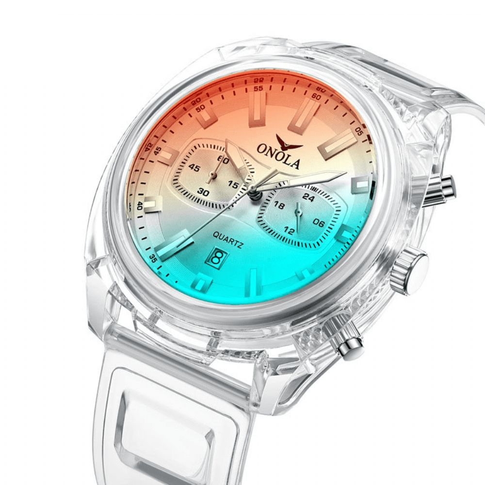 Onola On6812 Mode Herenhorloge Transparante Kast Datumweergave Chronograaf Creatieve Trend Quartz Horloge