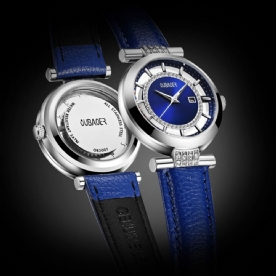 Oubaoer Ob2007 Blauwe Strass Dames Polshorloge Lederen Band Quartz Horloges