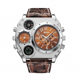 Oulm 1349 Dual Time Zones Creatief Quartz Horloge Grote Wijzerplaat Militaire Stijl Herenhorloges