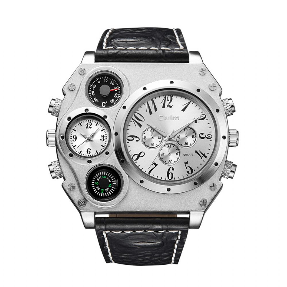 Oulm 1349 Dual Time Zones Creatief Quartz Horloge Grote Wijzerplaat Militaire Stijl Herenhorloges