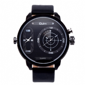 Oulm 3221B Dual Time Zone Big Dial Creatief Horloge Uniek Design Heren Quartz Horloges