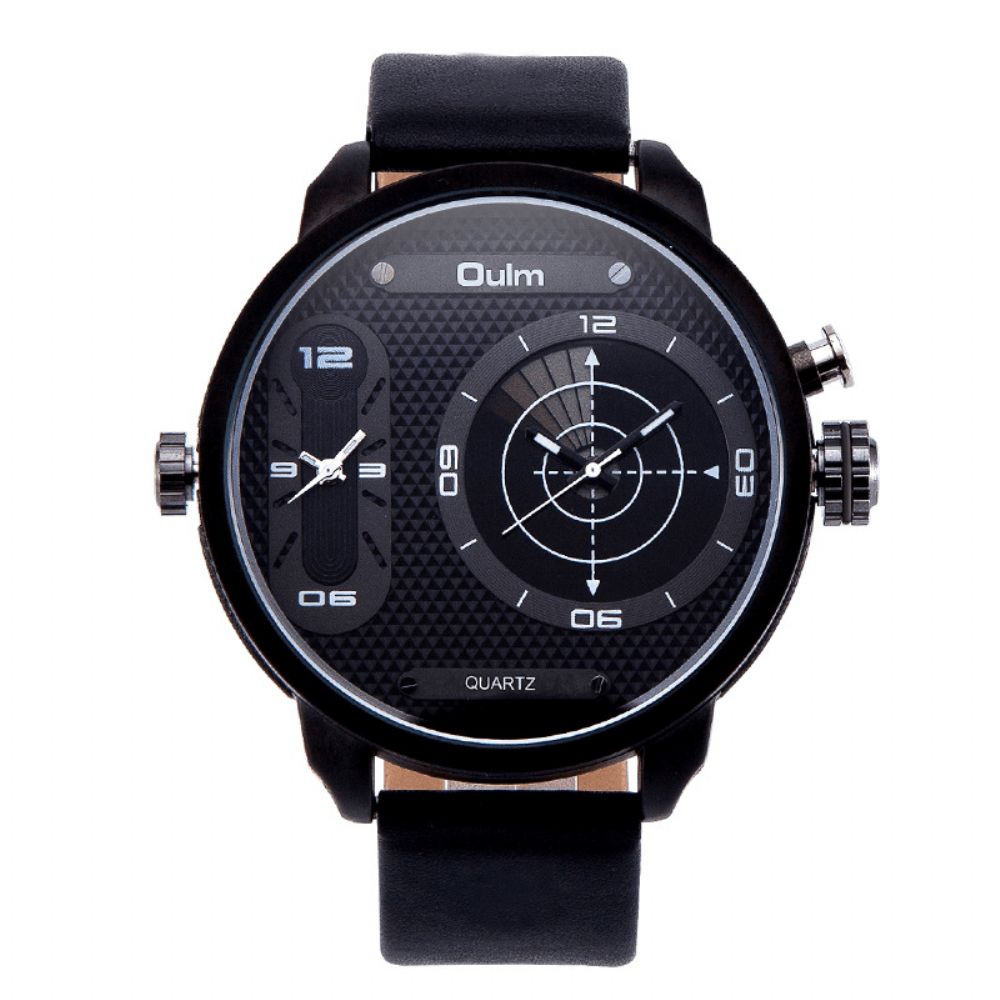 Oulm 3221B Dual Time Zone Big Dial Creatief Horloge Uniek Design Heren Quartz Horloges