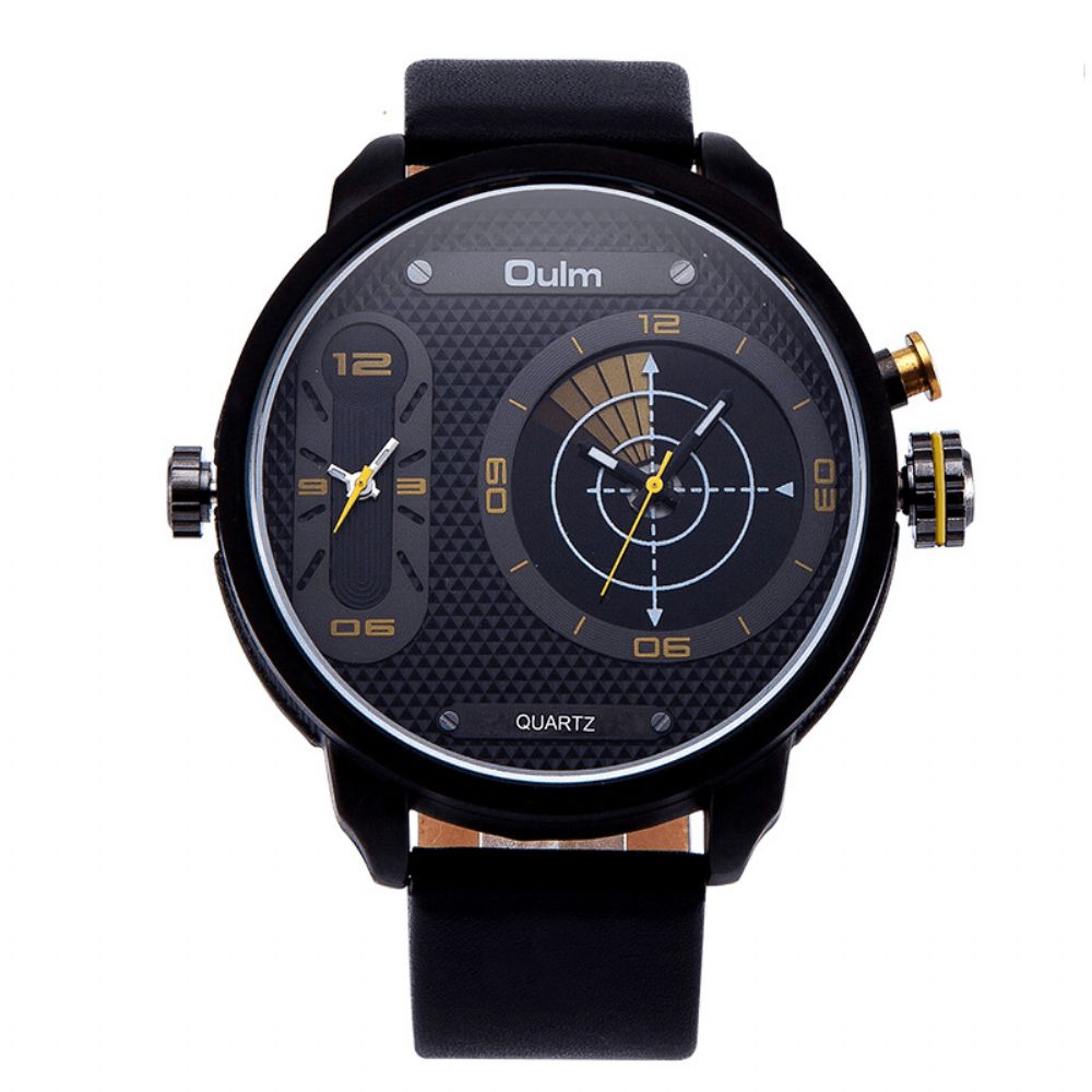 Oulm 3221B Dual Time Zone Big Dial Creatief Horloge Uniek Design Heren Quartz Horloges