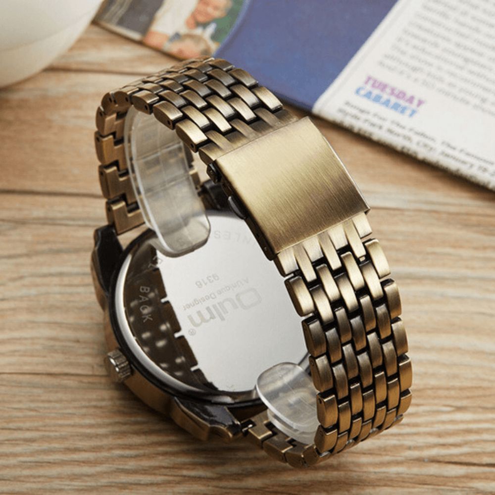 Oulm Business Vintage Grote Wijzerplaat Dual Time Zone Lichtmetalen Band Heren Quartz Horloge