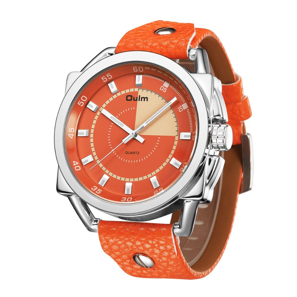 Oulm Casual Mode Lichtgevende Grote Wijzerplaat Pu Lederen Band Waterdicht Heren Quartz Horloge Polshorloge