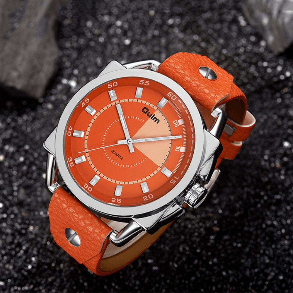 Oulm Casual Mode Lichtgevende Grote Wijzerplaat Pu Lederen Band Waterdicht Heren Quartz Horloge Polshorloge