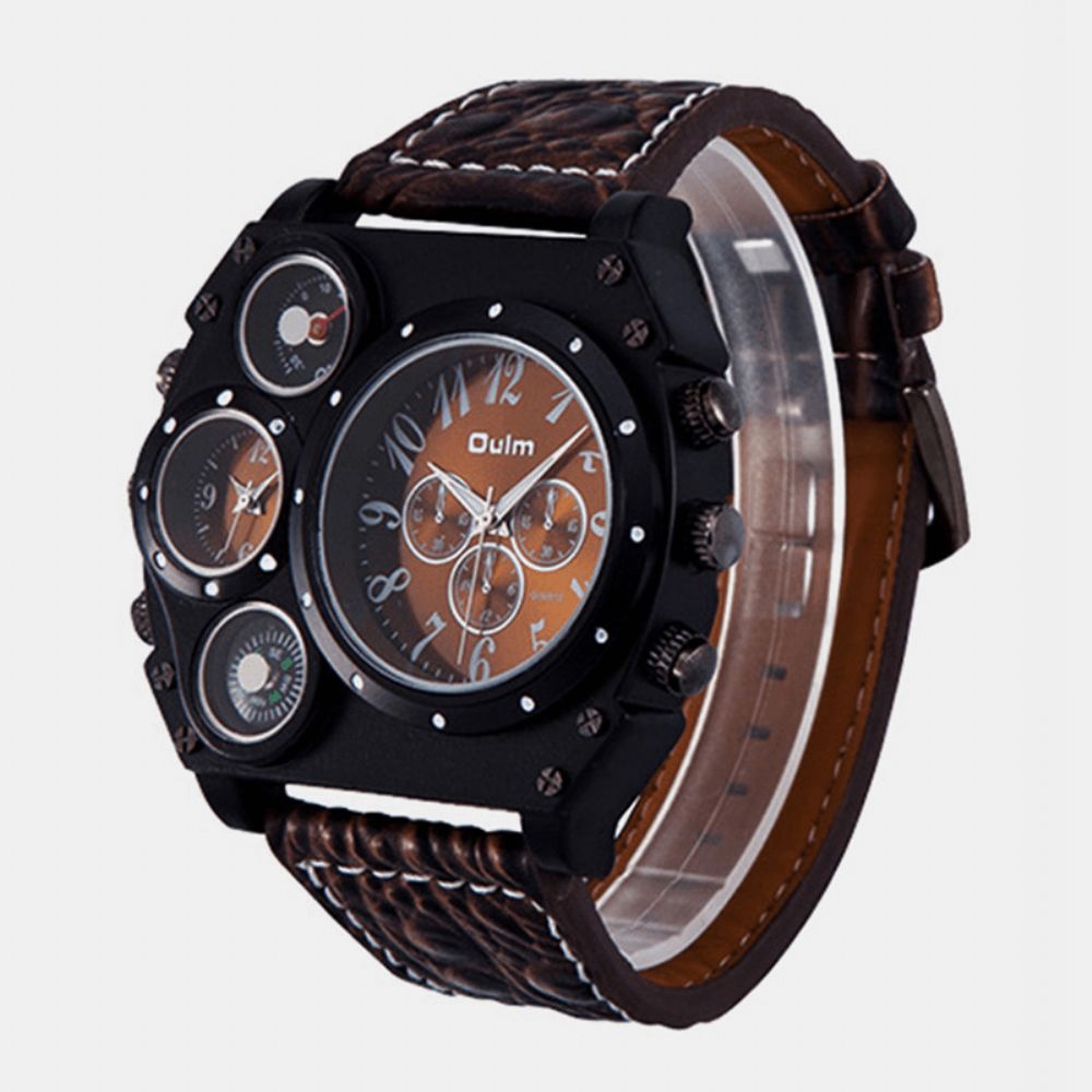 Oulm Hp1349 Herenhorloge Mode Toevallig Grote Wijzerplaat Dual Tijdzone Lichtgevende Outdoor Mannelijke Quartz Horloge