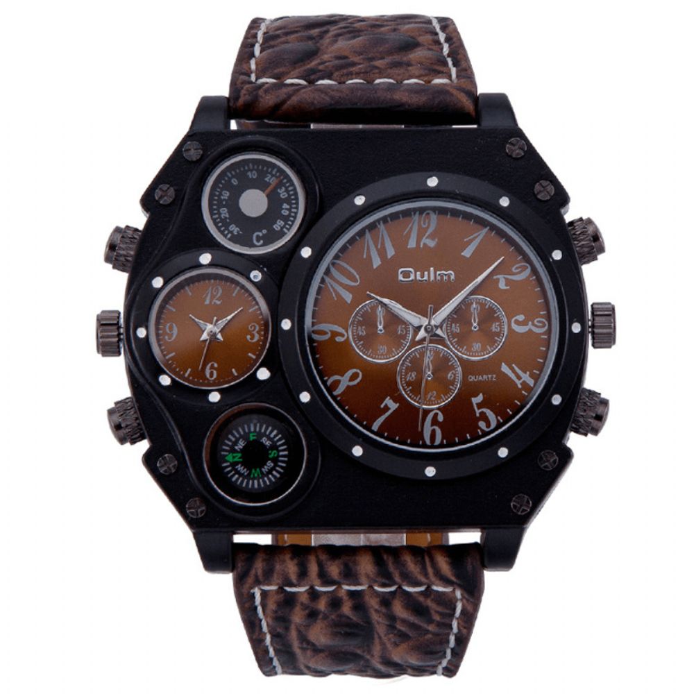 Oulm Hp1349 Herenhorloge Mode Toevallig Grote Wijzerplaat Dual Tijdzone Lichtgevende Outdoor Mannelijke Quartz Horloge