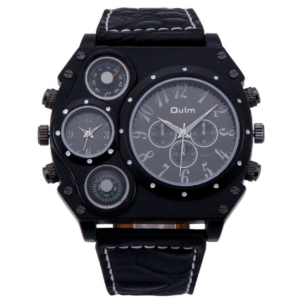 Oulm Hp1349 Herenhorloge Mode Toevallig Grote Wijzerplaat Dual Tijdzone Lichtgevende Outdoor Mannelijke Quartz Horloge