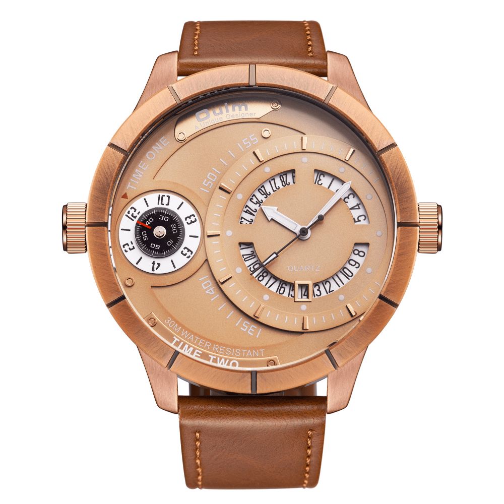 Oulm Hp6032 Big Dial Creative Heren Polshorloge Lederen Horlogeband Quartz Horloges